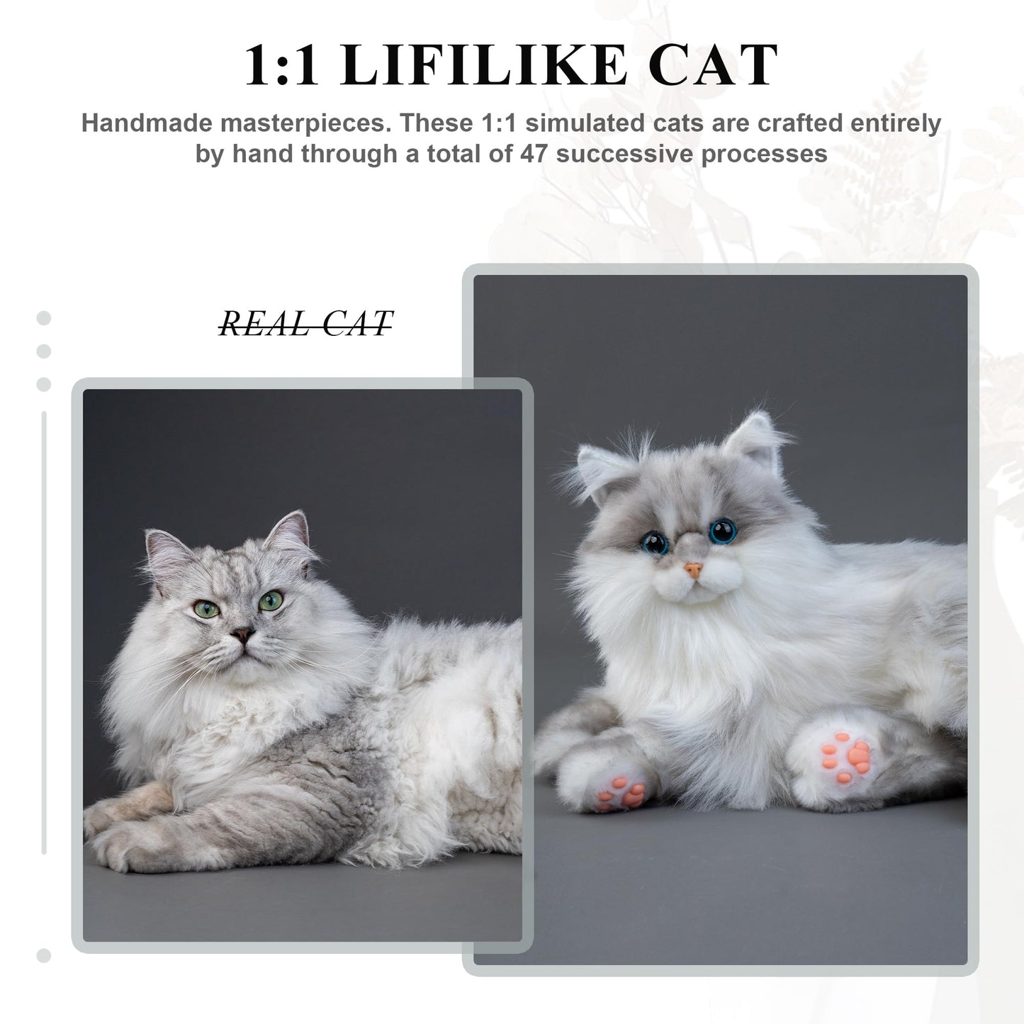 Chongker Weighted Stuffed Animals,Handmade Realistic Cat Plush Toy 3.3LBS,Lifelike Real Cat Size Companion Pet, Grey Cat