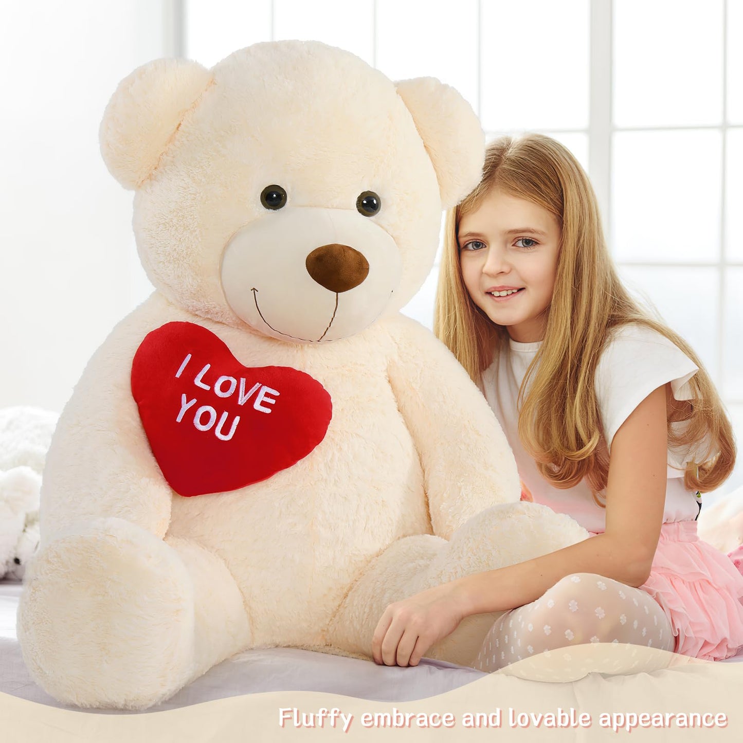 Tezituor Large Teddy Bear Stuffed Animal 5Ft, Big Teddy Bear with Heart, Giant Brown Stuffed Bear Plush Toys for Kids, I Love You Bear Gift for Girlfriend