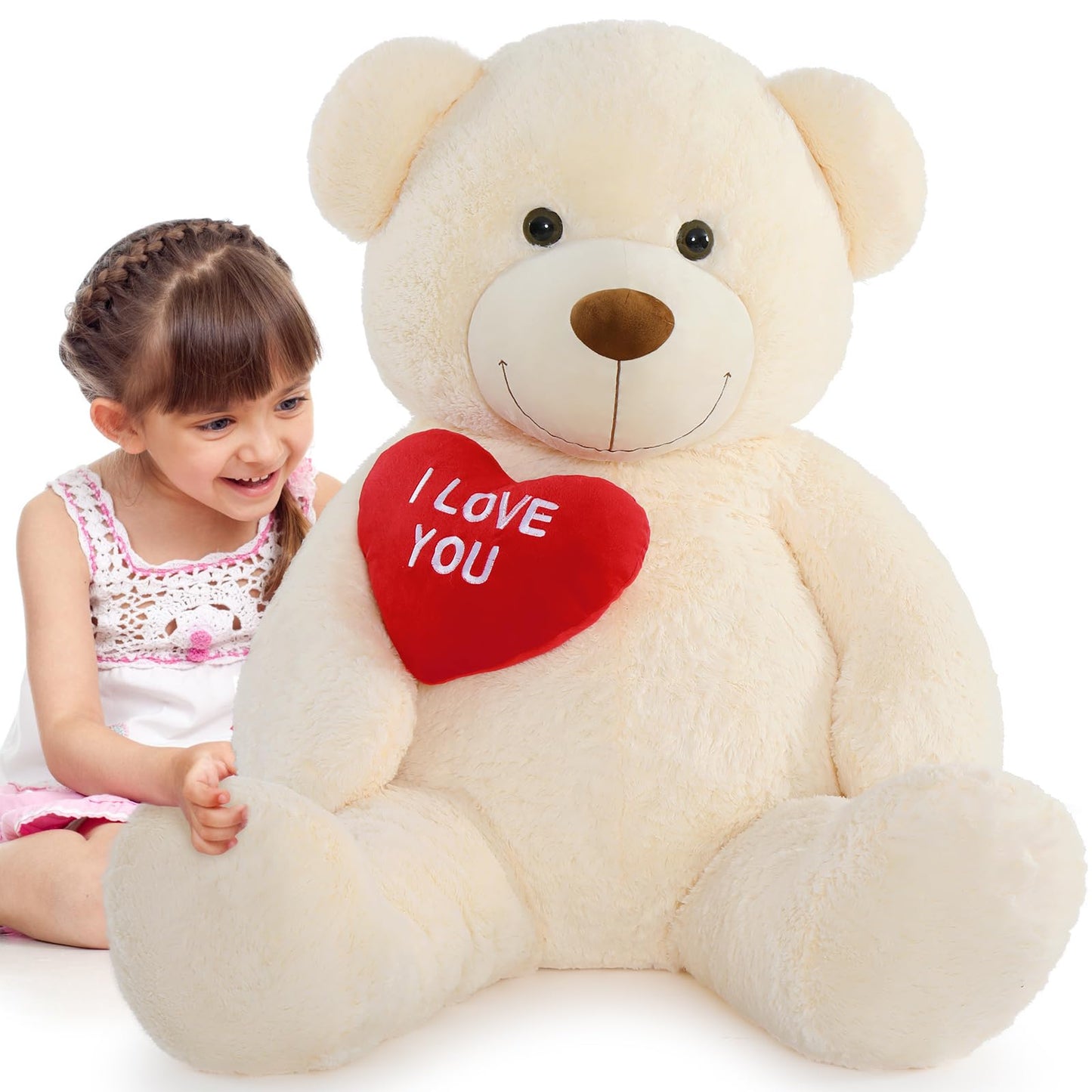Tezituor Large Teddy Bear Stuffed Animal 5Ft, Big Teddy Bear with Heart, Giant Brown Stuffed Bear Plush Toys for Kids, I Love You Bear Gift for Girlfriend