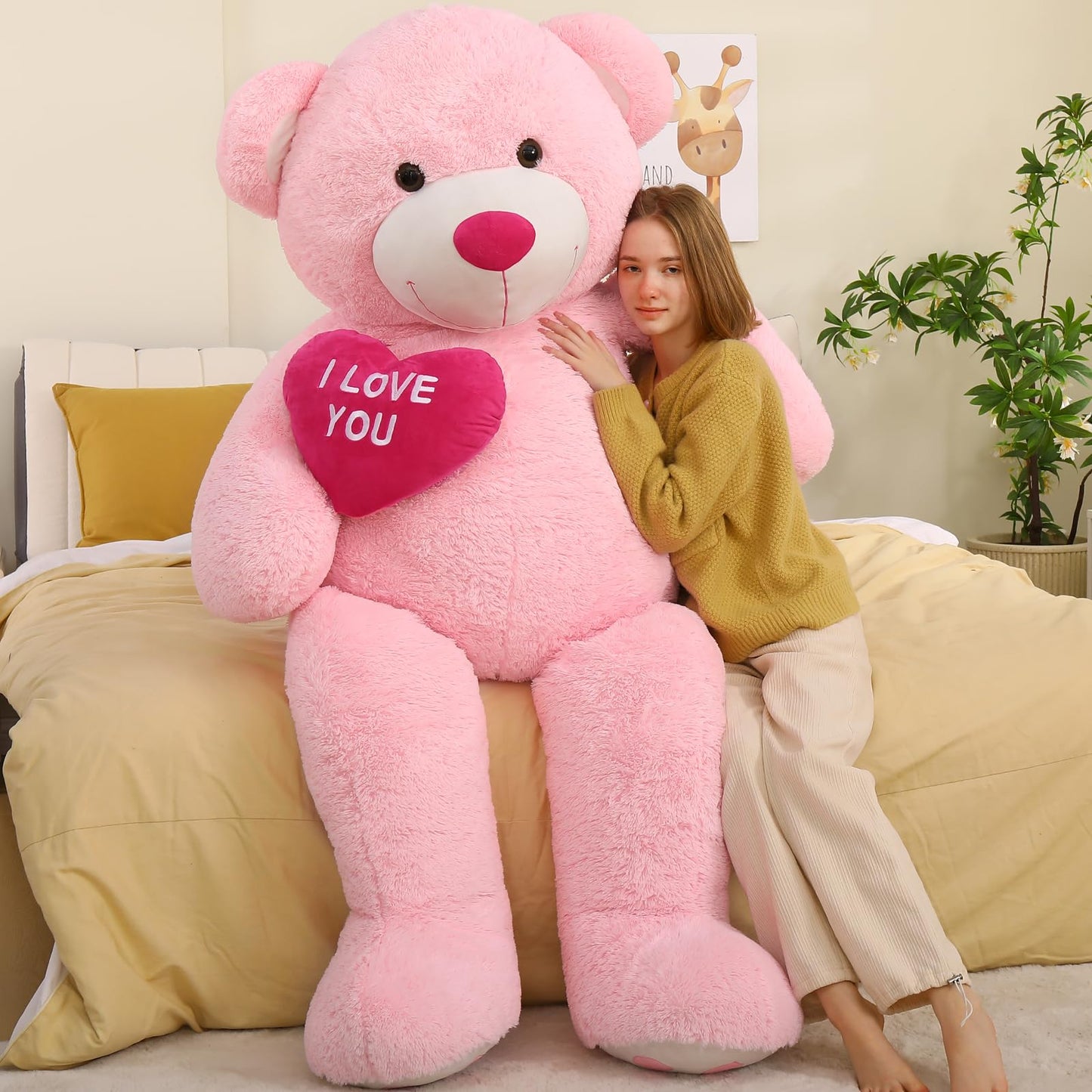 Tezituor Large Teddy Bear Stuffed Animal 5Ft, Big Teddy Bear with Heart, Giant Brown Stuffed Bear Plush Toys for Kids, I Love You Bear Gift for Girlfriend