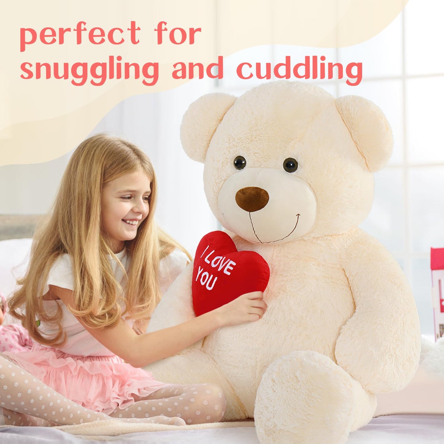 Tezituor Large Teddy Bear Stuffed Animal 5Ft, Big Teddy Bear with Heart, Giant Brown Stuffed Bear Plush Toys for Kids, I Love You Bear Gift for Girlfriend