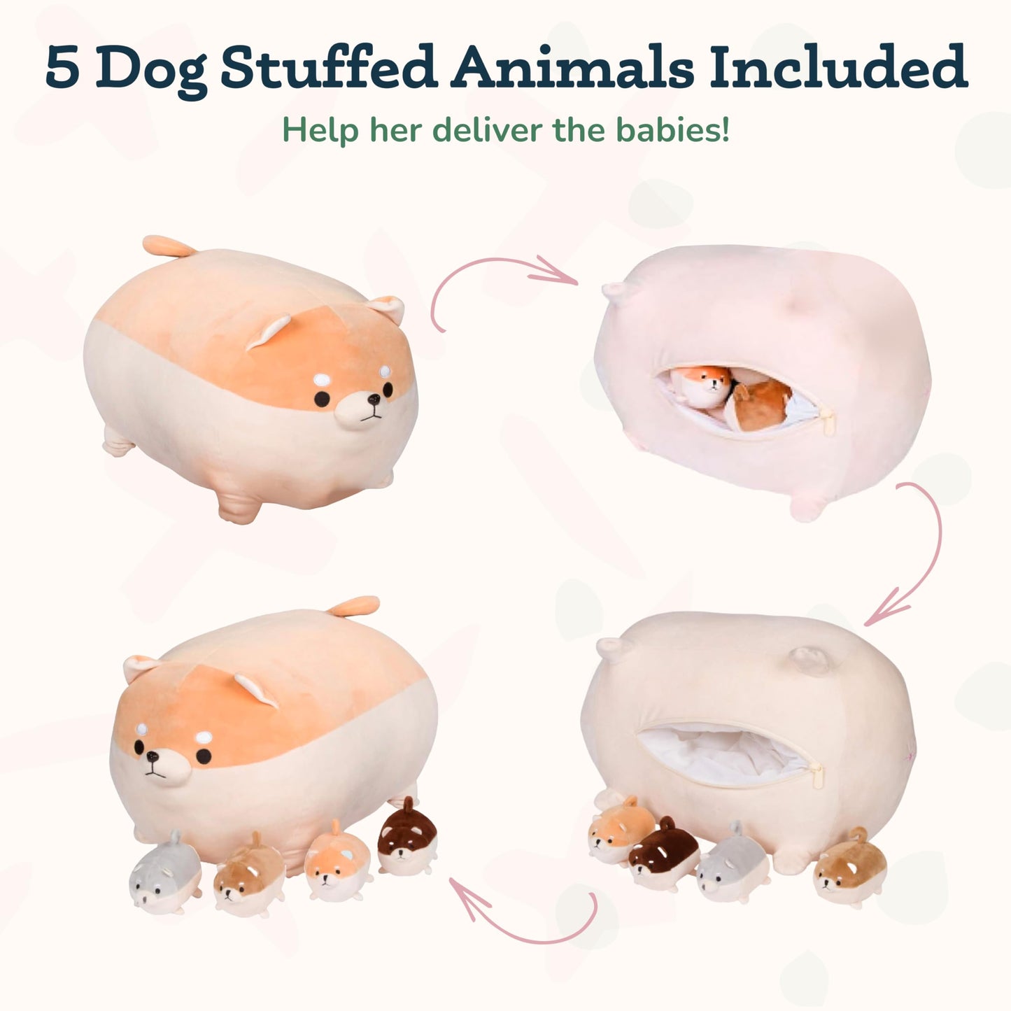 PixieCrush Adopt Me Dog Stuffed Animals for Girls Ages Three to Eight- Mommy Labradoodle with Four Puppies- Magical Dog Pillow Plushie - Enchanting Toy Dog Surprise for Imaginative Play