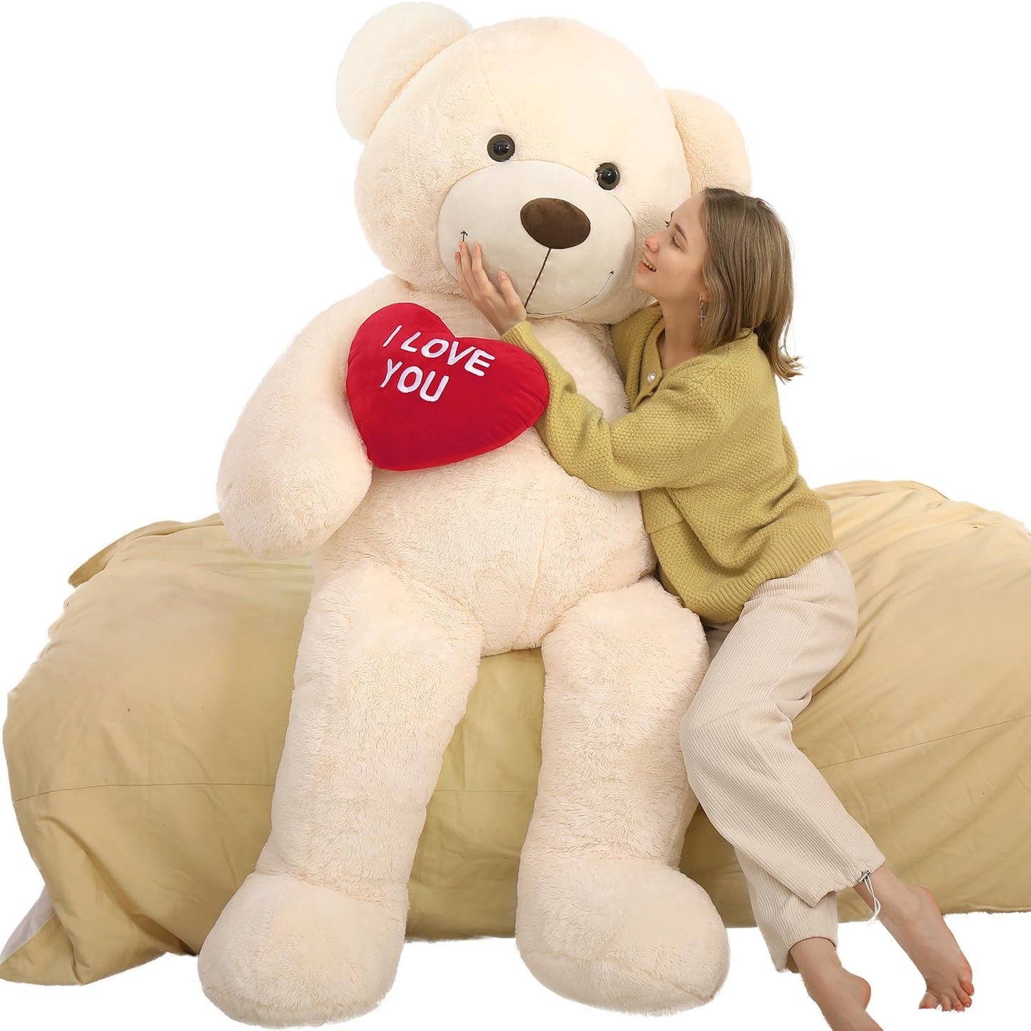 Tezituor Large Teddy Bear Stuffed Animal 5Ft, Big Teddy Bear with Heart, Giant Brown Stuffed Bear Plush Toys for Kids, I Love You Bear Gift for Girlfriend