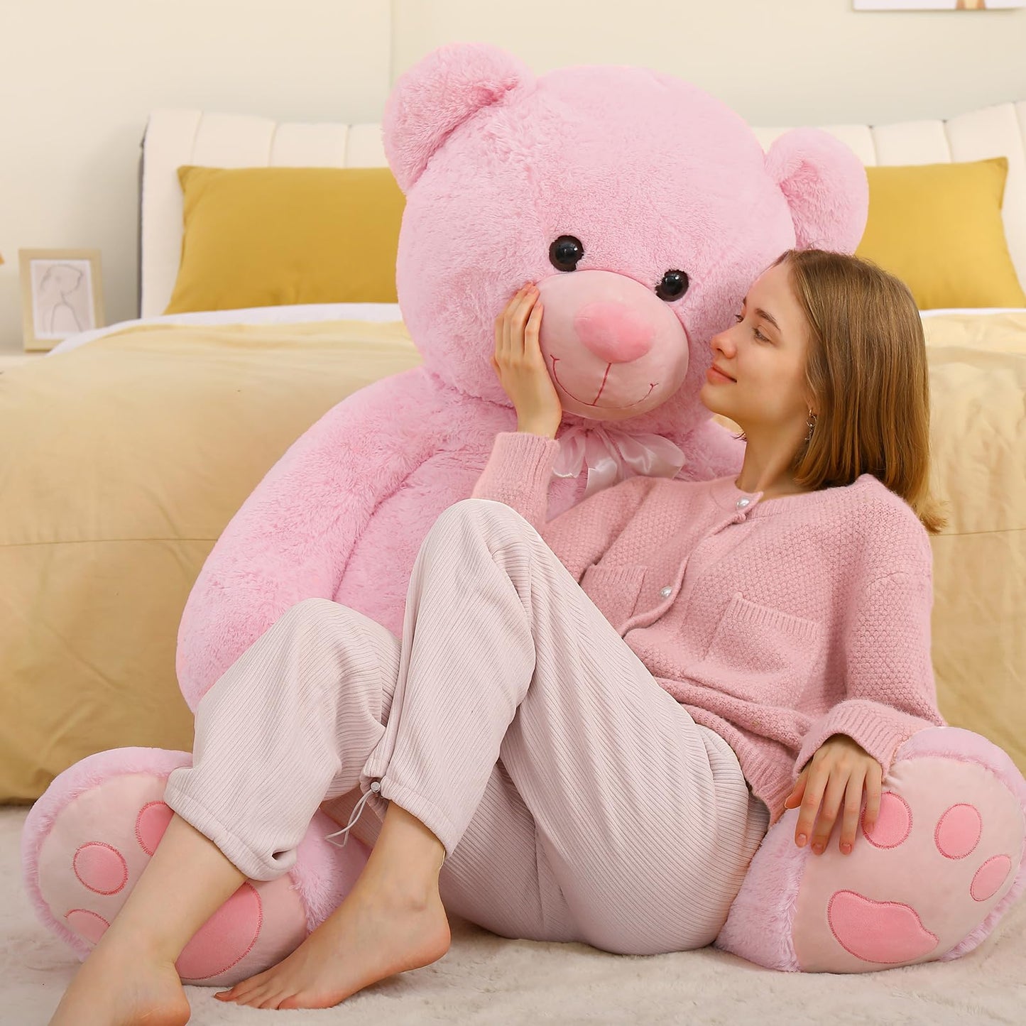 Tezituor Large Teddy Bear Stuffed Animal 5Ft, Big Teddy Bear with Heart, Giant Brown Stuffed Bear Plush Toys for Kids, I Love You Bear Gift for Girlfriend