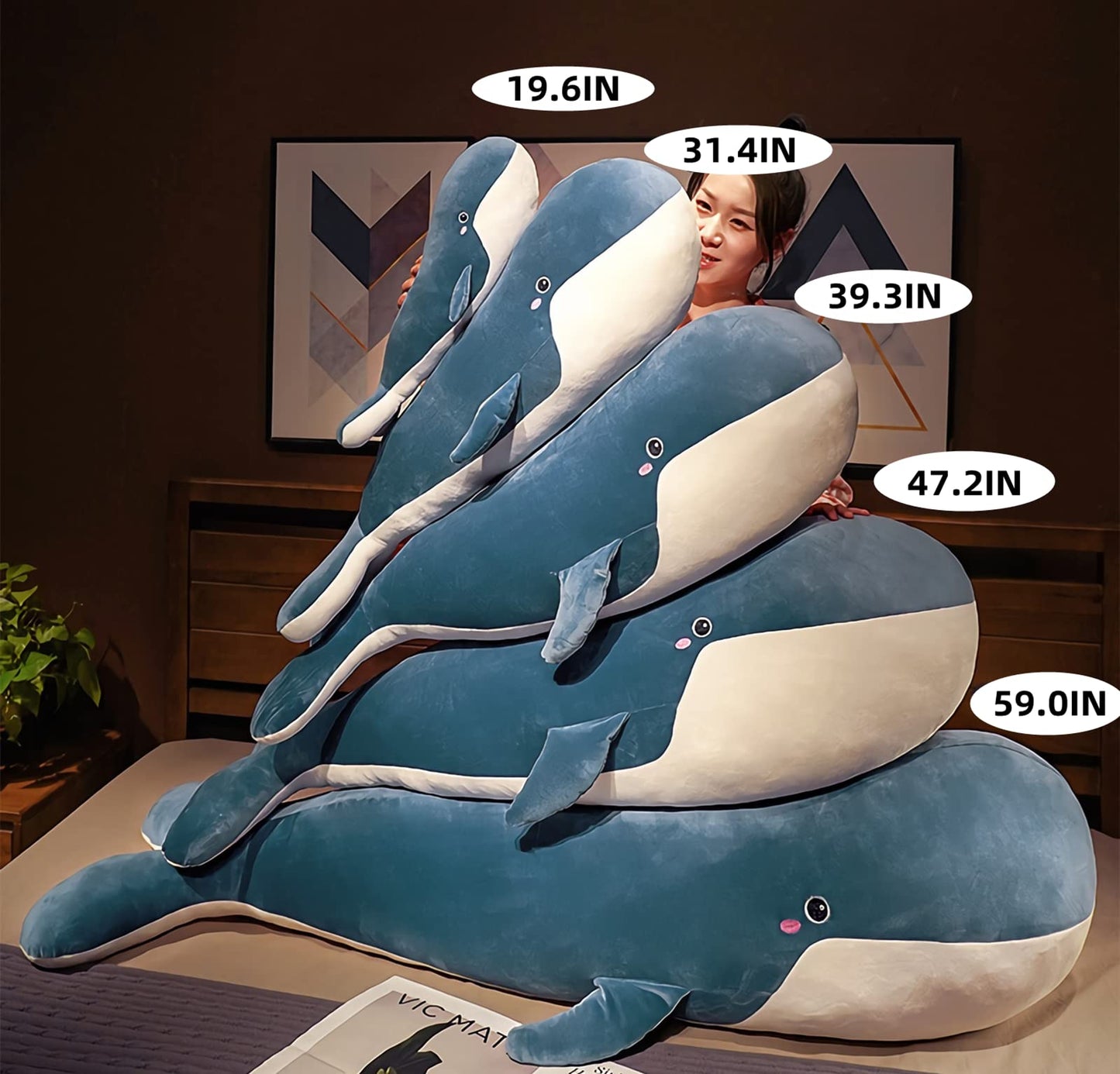 Whale Stuffed Animal - Large Stuffed Whale,Soft Whale Plush Body Pillow,Cute Plushies Whale Throw Pillows Birthday Gifts for Girls & Boys 47.2IN (Blue,X-Large)