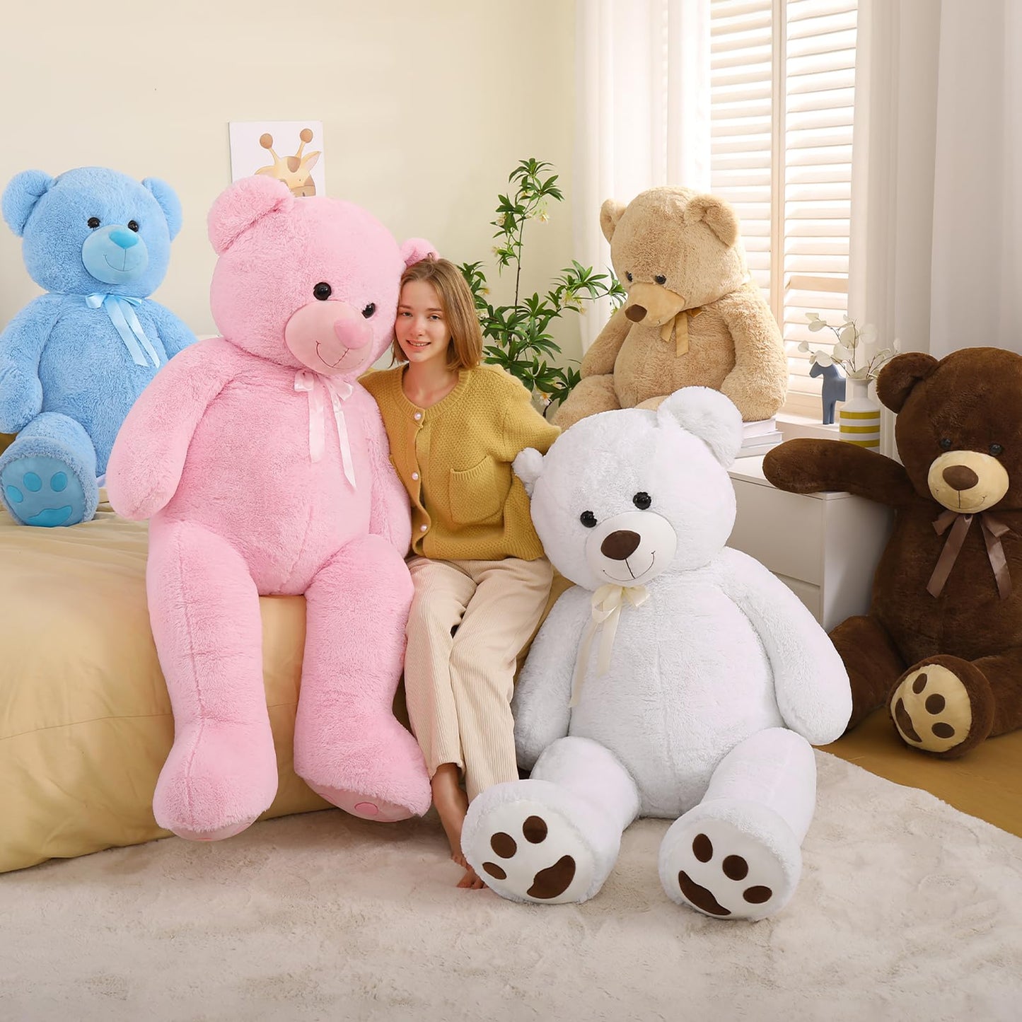 Tezituor Large Teddy Bear Stuffed Animal 5Ft, Big Teddy Bear with Heart, Giant Brown Stuffed Bear Plush Toys for Kids, I Love You Bear Gift for Girlfriend