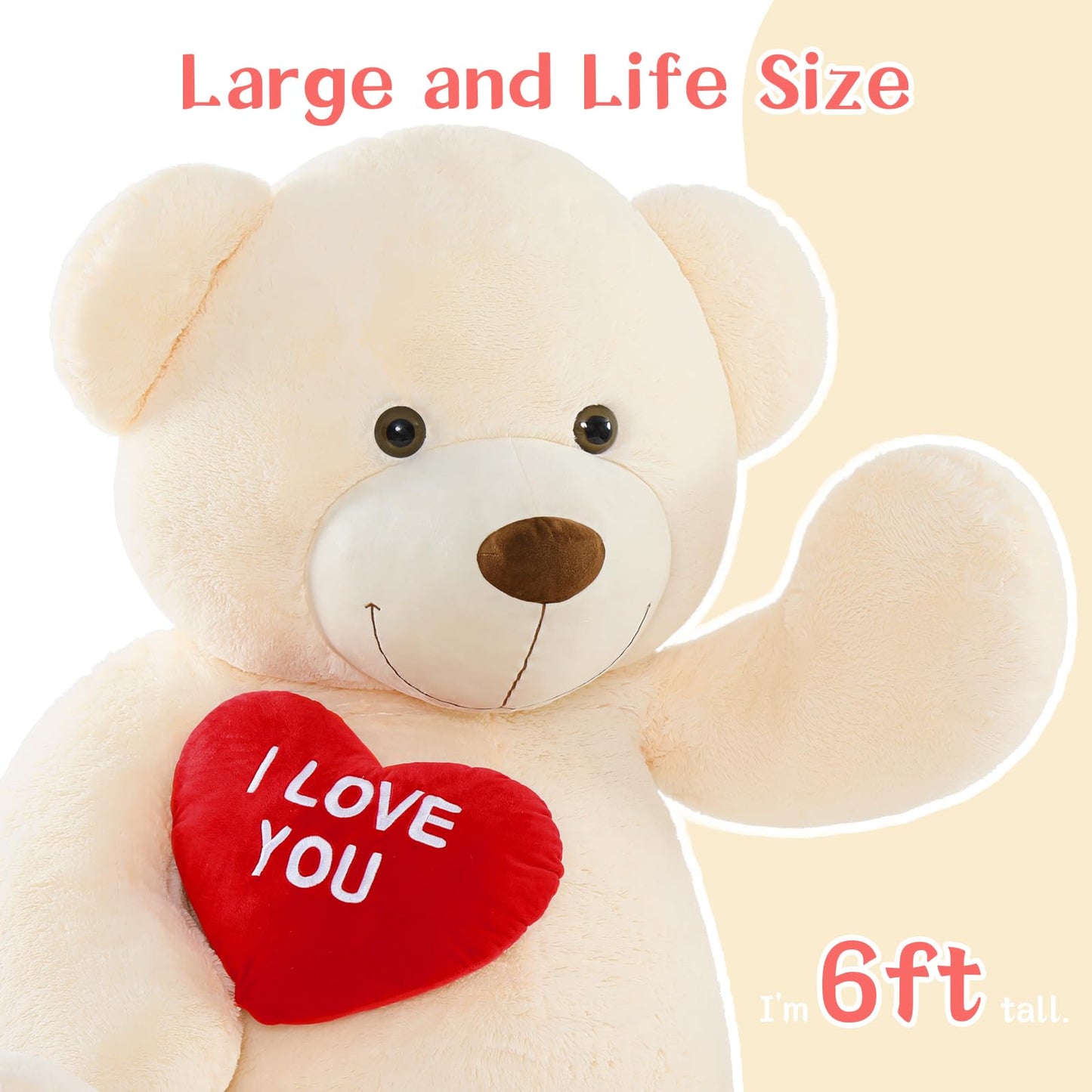 Tezituor Large Teddy Bear Stuffed Animal 5Ft, Big Teddy Bear with Heart, Giant Brown Stuffed Bear Plush Toys for Kids, I Love You Bear Gift for Girlfriend
