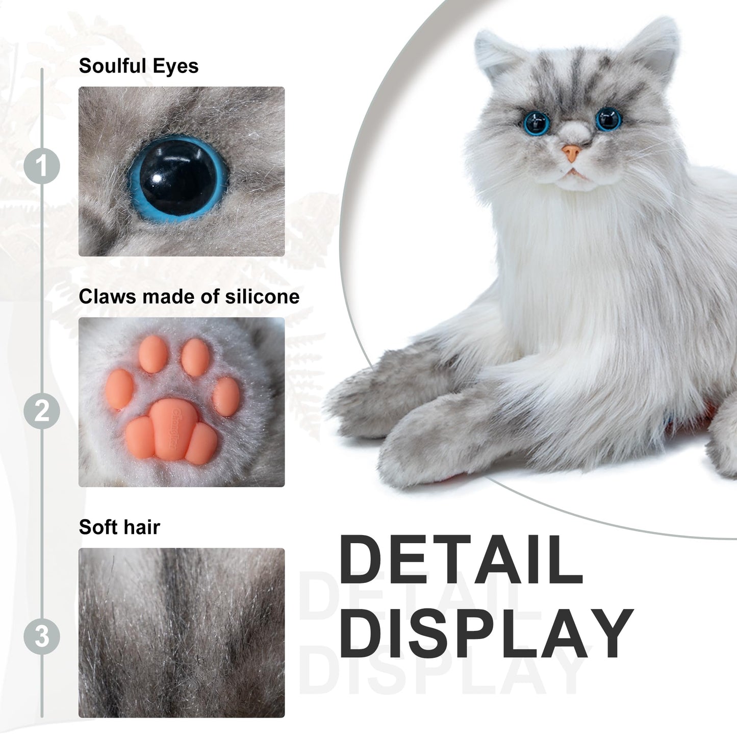 Chongker Weighted Stuffed Animals,Handmade Realistic Cat Plush Toy 3.3LBS,Lifelike Real Cat Size Companion Pet, Grey Cat