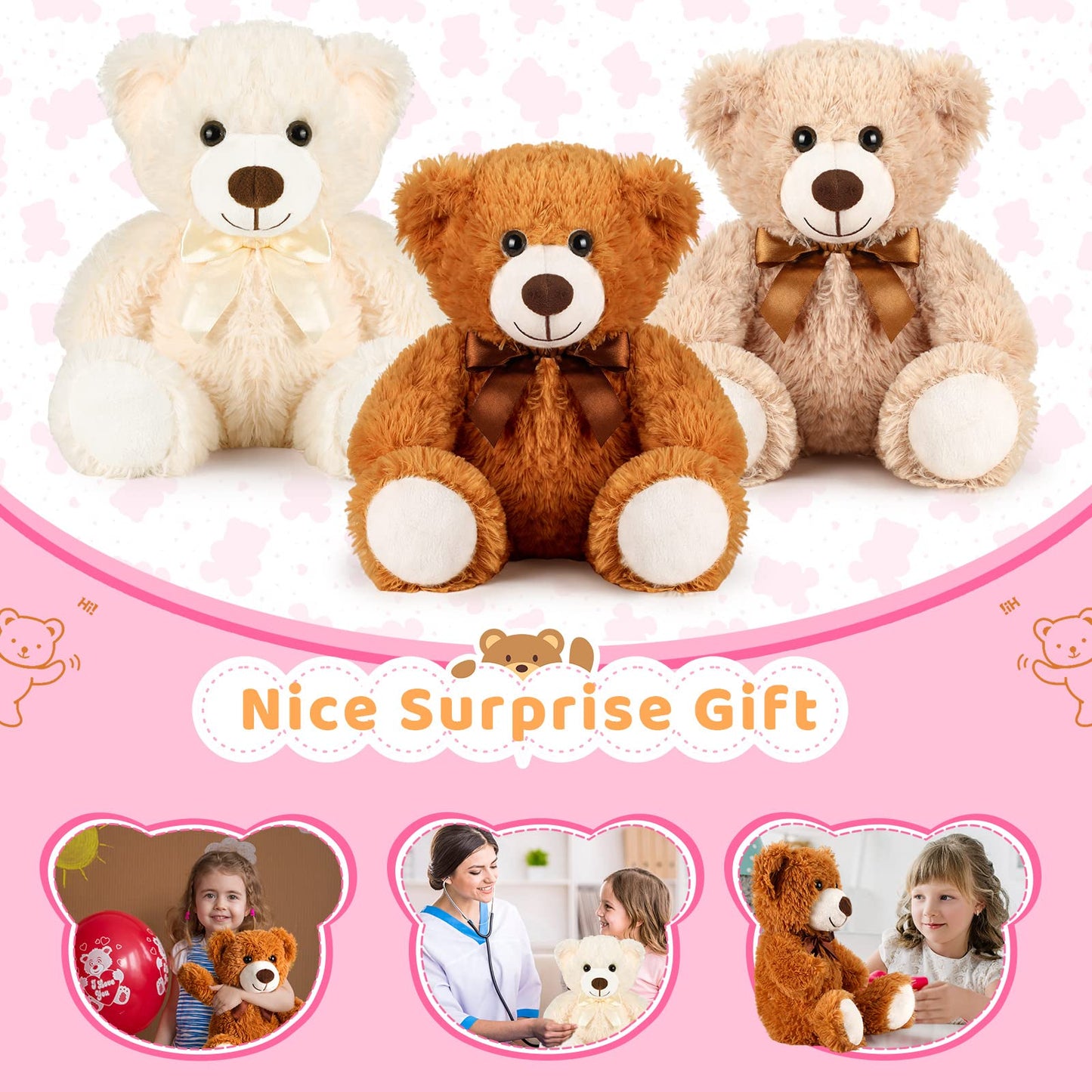 Sosation 60 Pcs 14 Inches Bear Bulk Stuffed Animals Plush Bear Cute Plush Toys Soft Bear Plush Dolls for Girlfriend Baby Shower Gender Reveal Graduation Wedding Birthday Party Bedroom Favors