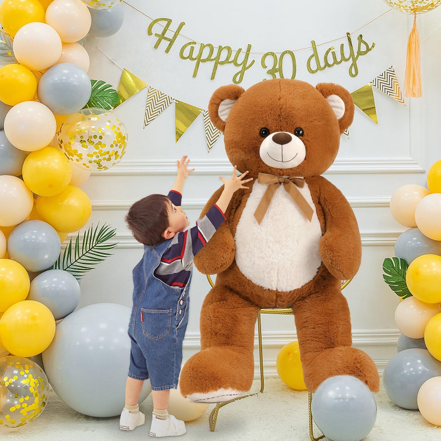 Tezituor Large Teddy Bear Stuffed Animal 5Ft, Big Teddy Bear with Heart, Giant Brown Stuffed Bear Plush Toys for Kids, I Love You Bear Gift for Girlfriend