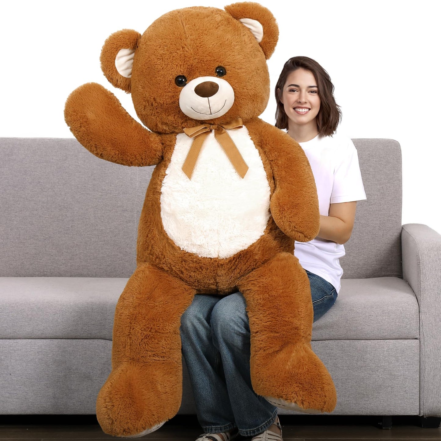 Tezituor Large Teddy Bear Stuffed Animal 5Ft, Big Teddy Bear with Heart, Giant Brown Stuffed Bear Plush Toys for Kids, I Love You Bear Gift for Girlfriend
