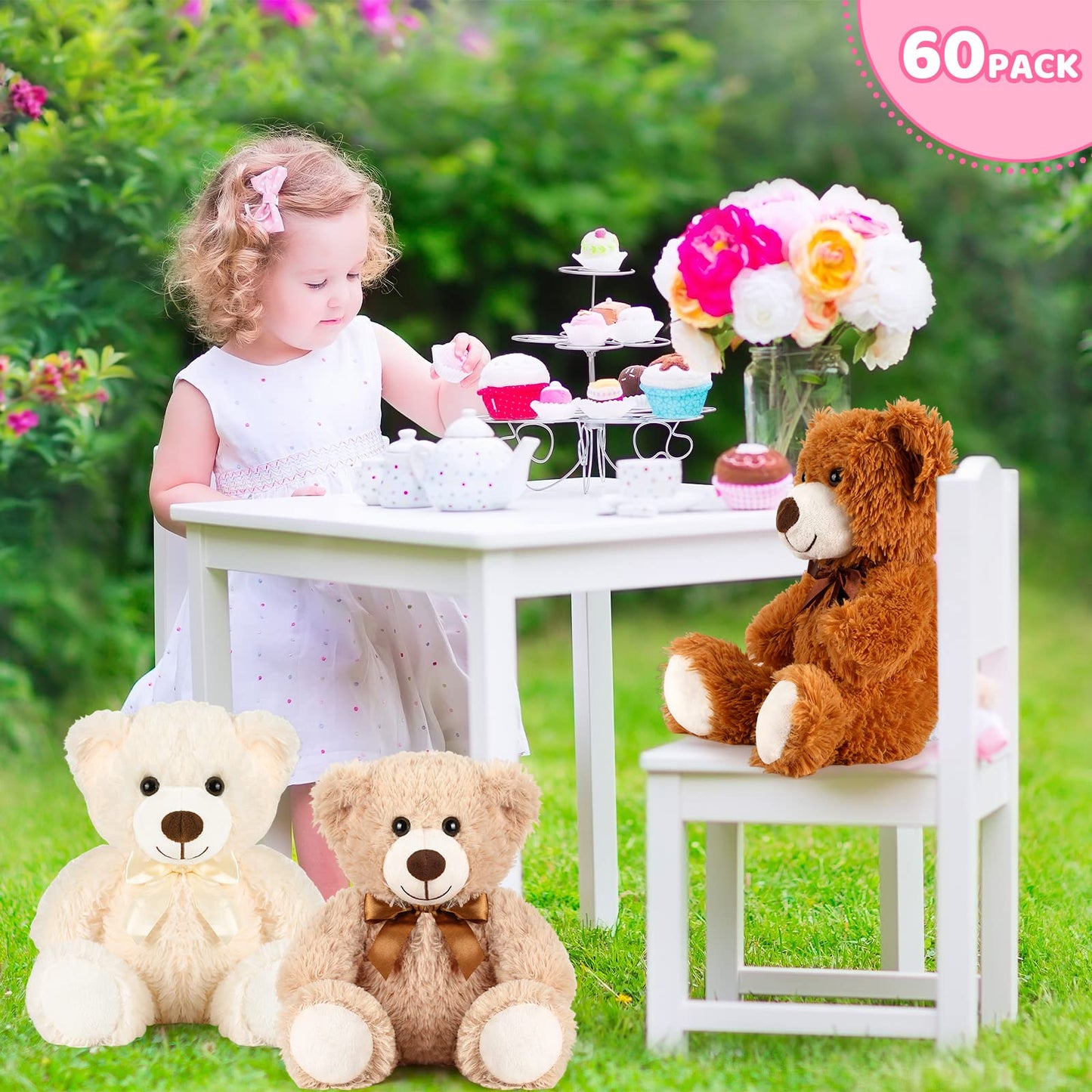 Sosation 60 Pcs 14 Inches Bear Bulk Stuffed Animals Plush Bear Cute Plush Toys Soft Bear Plush Dolls for Girlfriend Baby Shower Gender Reveal Graduation Wedding Birthday Party Bedroom Favors