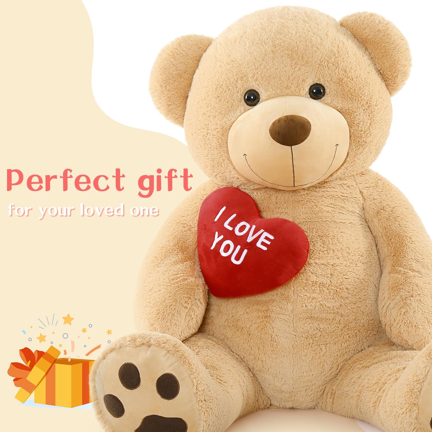 Tezituor Large Teddy Bear Stuffed Animal 5Ft, Big Teddy Bear with Heart, Giant Brown Stuffed Bear Plush Toys for Kids, I Love You Bear Gift for Girlfriend