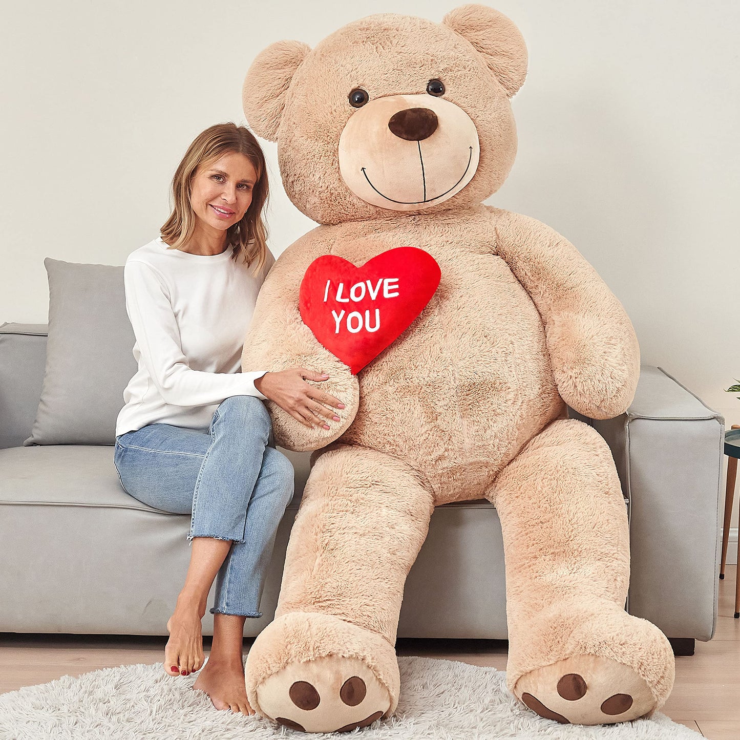 Tezituor Large Teddy Bear Stuffed Animal 5Ft, Big Teddy Bear with Heart, Giant Brown Stuffed Bear Plush Toys for Kids, I Love You Bear Gift for Girlfriend