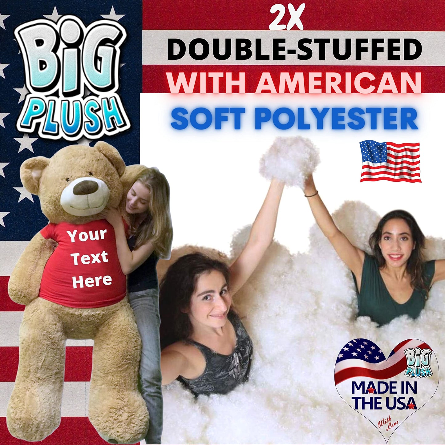Big Plush 5ft Bear Dressed in Personalized Red Tshirt, Giant 5 Foot Teddy Bear Premium Soft, Customized with Your Message, Unique Impressive Gift for Birthday, Love or Any Event, Hand-Stuffed in USA