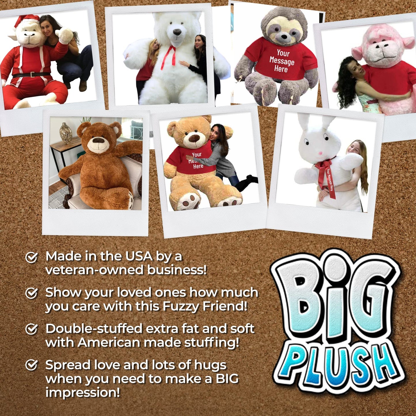 Big Plush 5ft Bear Dressed in Personalized Red Tshirt, Giant 5 Foot Teddy Bear Premium Soft, Customized with Your Message, Unique Impressive Gift for Birthday, Love or Any Event, Hand-Stuffed in USA