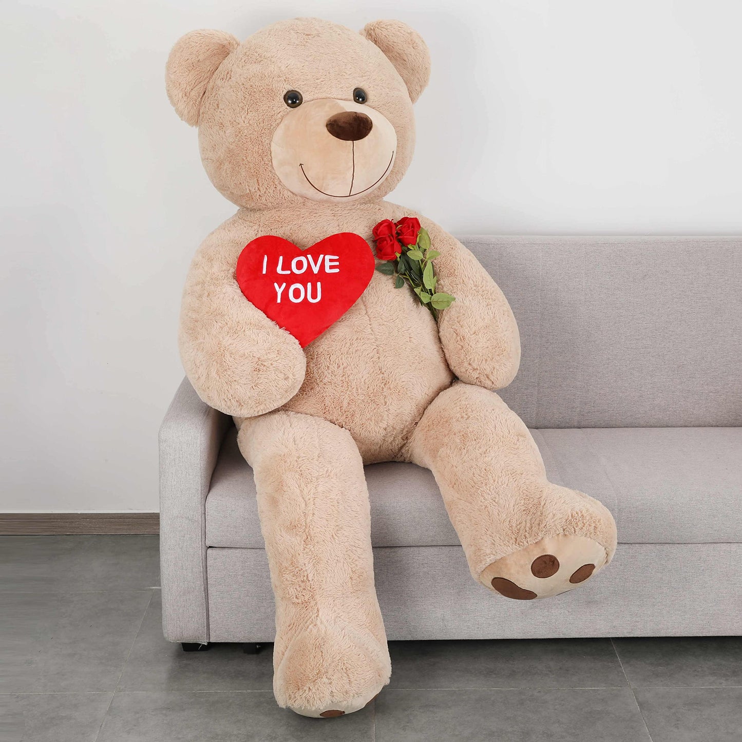 Tezituor Large Teddy Bear Stuffed Animal 5Ft, Big Teddy Bear with Heart, Giant Brown Stuffed Bear Plush Toys for Kids, I Love You Bear Gift for Girlfriend