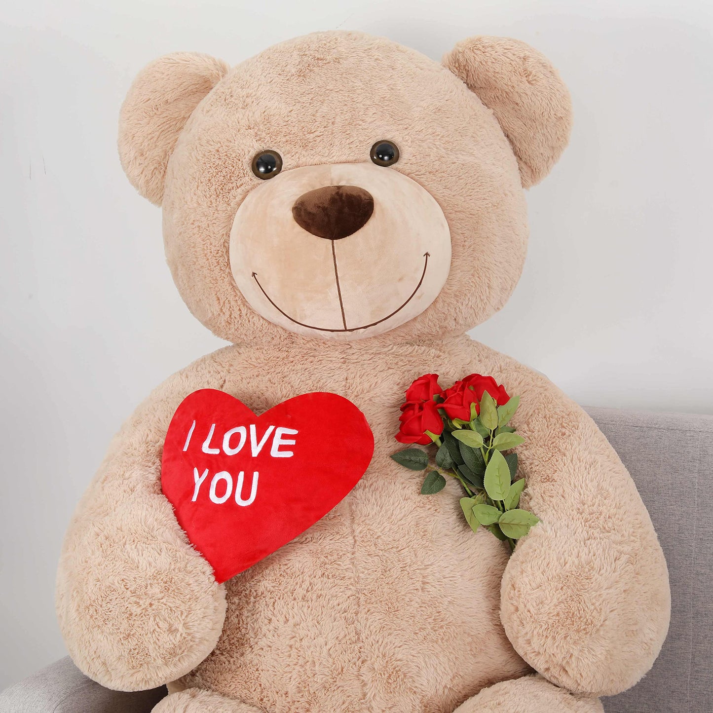 Tezituor Large Teddy Bear Stuffed Animal 5Ft, Big Teddy Bear with Heart, Giant Brown Stuffed Bear Plush Toys for Kids, I Love You Bear Gift for Girlfriend