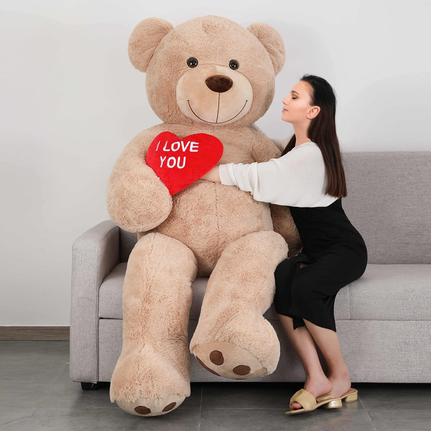 Tezituor Large Teddy Bear Stuffed Animal 5Ft, Big Teddy Bear with Heart, Giant Brown Stuffed Bear Plush Toys for Kids, I Love You Bear Gift for Girlfriend