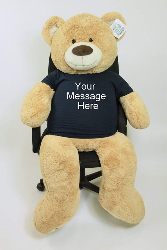 Big Plush 5ft Bear Dressed in Personalized Tshirt, Giant 5 Foot Teddy Bear Premium Soft, Customized with Your Message, Unique Impressive Gift for Birthday, Love or Any Event, Hand-Stuffed in The USA